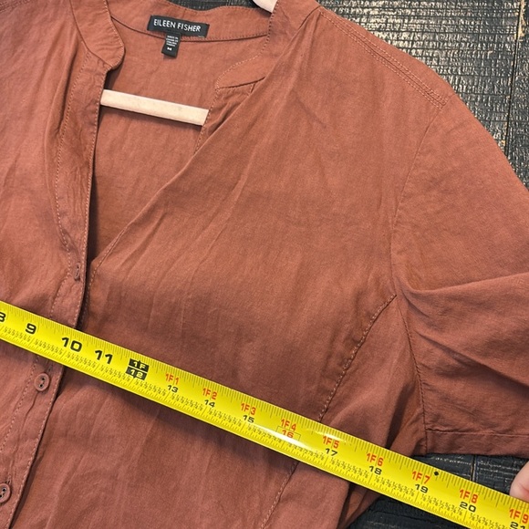 Eileen Fisher Linen Blend Button Down Shirt Jacket Rusty Brown Size М - Picture 8 of 9